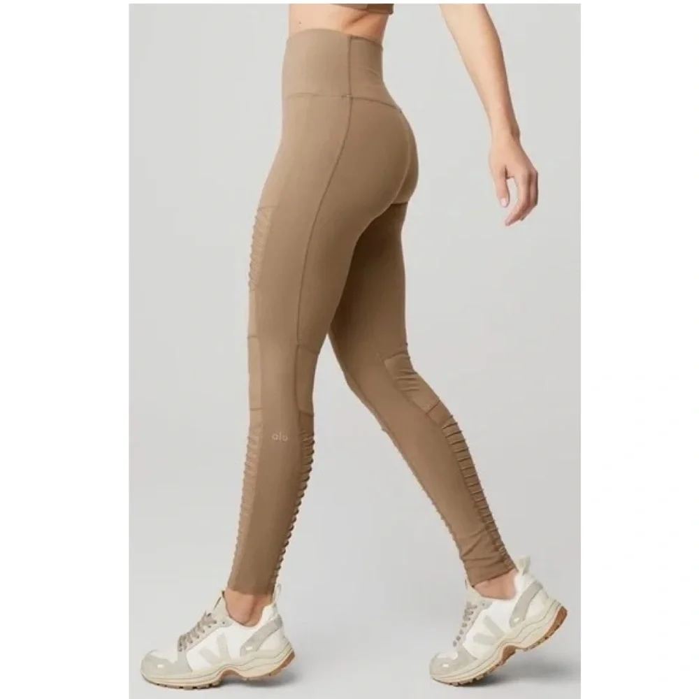 Alo Yoga Mid-Rise Motto Leggings Women’s Workout Pants in Gravel Gloss Size XS